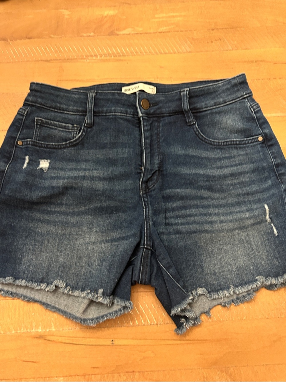 Nine West Medium Blue Distressed Denim Shorts